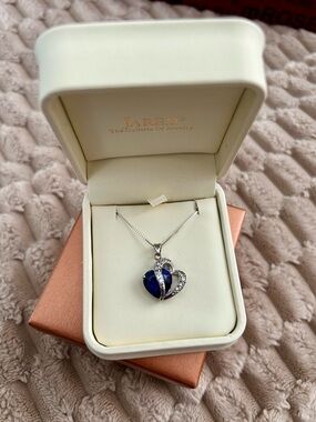 Jared Lab Created Diamond and Blue Sapphire Heart Necklace with Chain